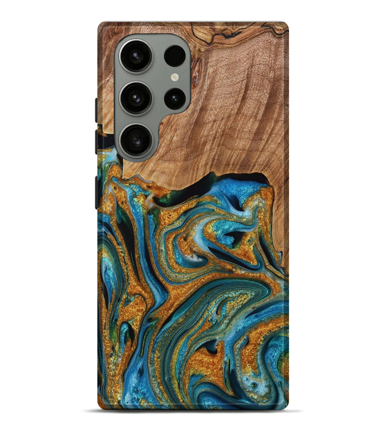 Galaxy S23 Ultra Wood Live Edge Phone Case - Karin (Teal & Gold, 731793)