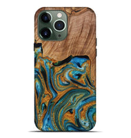 iPhone 13 Pro Max Wood Live Edge Phone Case - Karin (Teal & Gold, 731793)