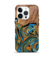 iPhone 15 Pro Wood Live Edge Phone Case - Karin (Teal & Gold, 731793)