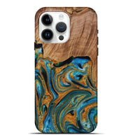 iPhone 15 Pro Max Wood Live Edge Phone Case - Karin (Teal & Gold, 731793)