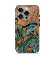 iPhone 16 Pro Wood Live Edge Phone Case - Karin (Teal & Gold, 731793)