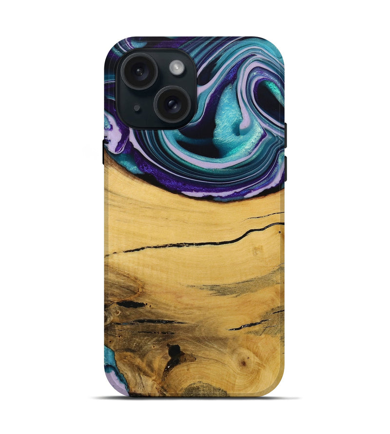 iPhone 15 Wood Live Edge Phone Case - Herre (Purple, 731797)