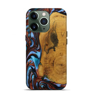 iPhone 13 Pro Wood Live Edge Phone Case - Mustafa (Teal & Gold, 731798)