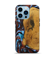 iPhone 14 Pro Wood Live Edge Phone Case - Mustafa (Teal & Gold, 731798)