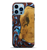 iPhone 14 Pro Max Wood Live Edge Phone Case - Mustafa (Teal & Gold, 731798)