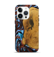 iPhone 15 Pro Wood Live Edge Phone Case - Mustafa (Teal & Gold, 731798)