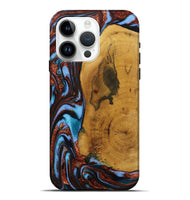 iPhone 15 Pro Max Wood Live Edge Phone Case - Mustafa (Teal & Gold, 731798)