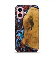 iPhone 16 Wood Live Edge Phone Case - Mustafa (Teal & Gold, 731798)