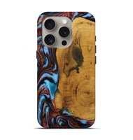 iPhone 16 Pro Wood Live Edge Phone Case - Mustafa (Teal & Gold, 731798)