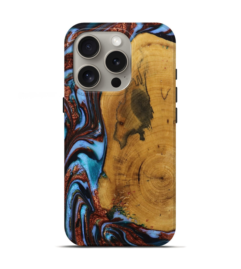 iPhone 16 Pro Wood Live Edge Phone Case - Mustafa (Teal & Gold, 731798)