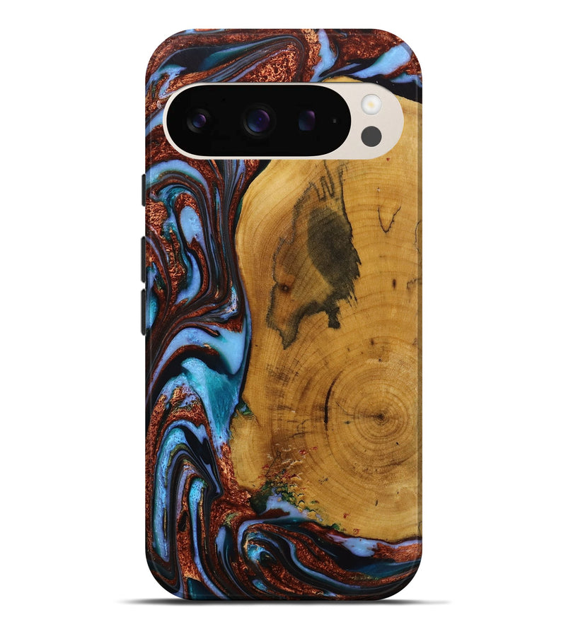 Pixel 9 Pro XL Wood Live Edge Phone Case - Mustafa (Teal & Gold, 731798)