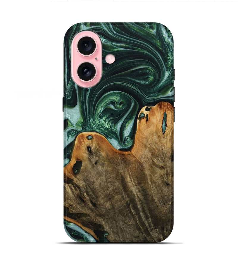 iPhone 16 Wood Live Edge Phone Case - Grame (Green, 731800)