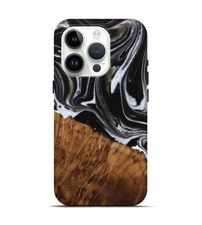 iPhone 15 Pro Wood Live Edge Phone Case - Fina (Black & White, 731803)