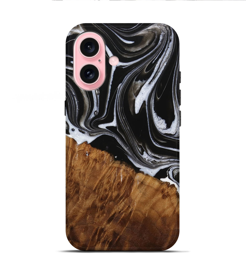 iPhone 16 Wood Live Edge Phone Case - Fina (Black & White, 731803)