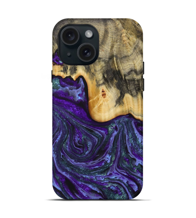 iPhone 15 Wood Live Edge Phone Case - Larysa (Purple, 731804)