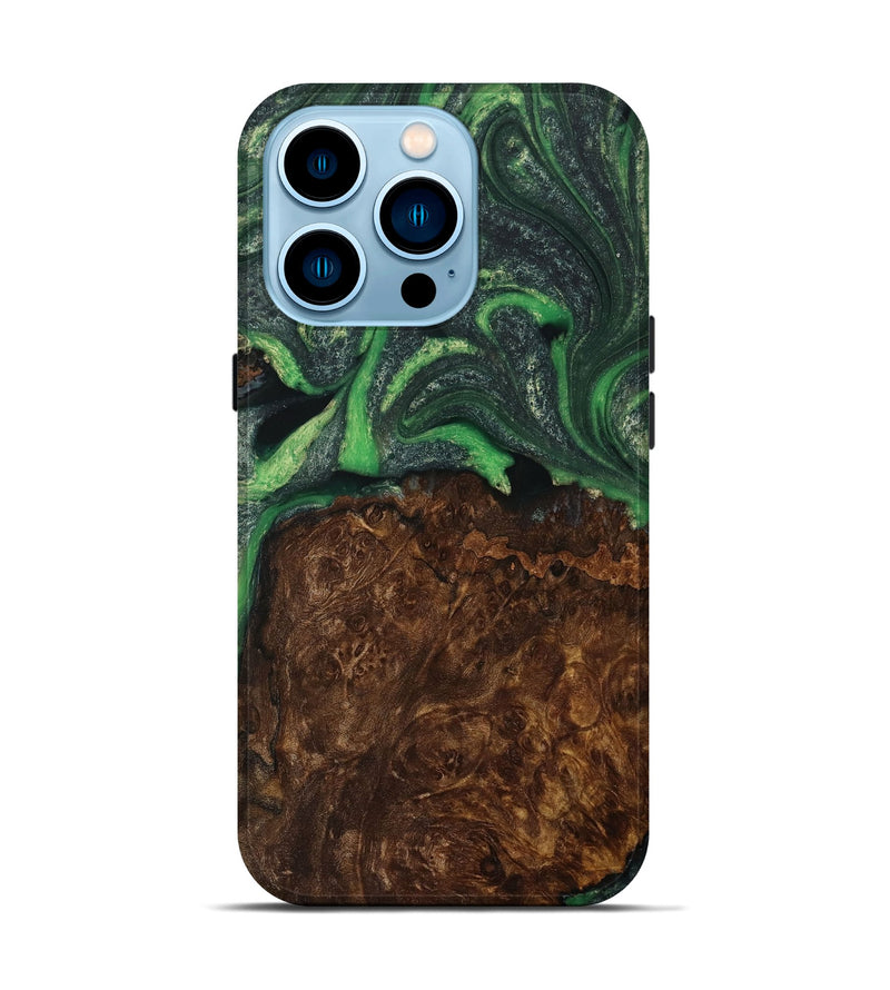 iPhone 14 Pro Wood Live Edge Phone Case - Cassie (Green, 731805)