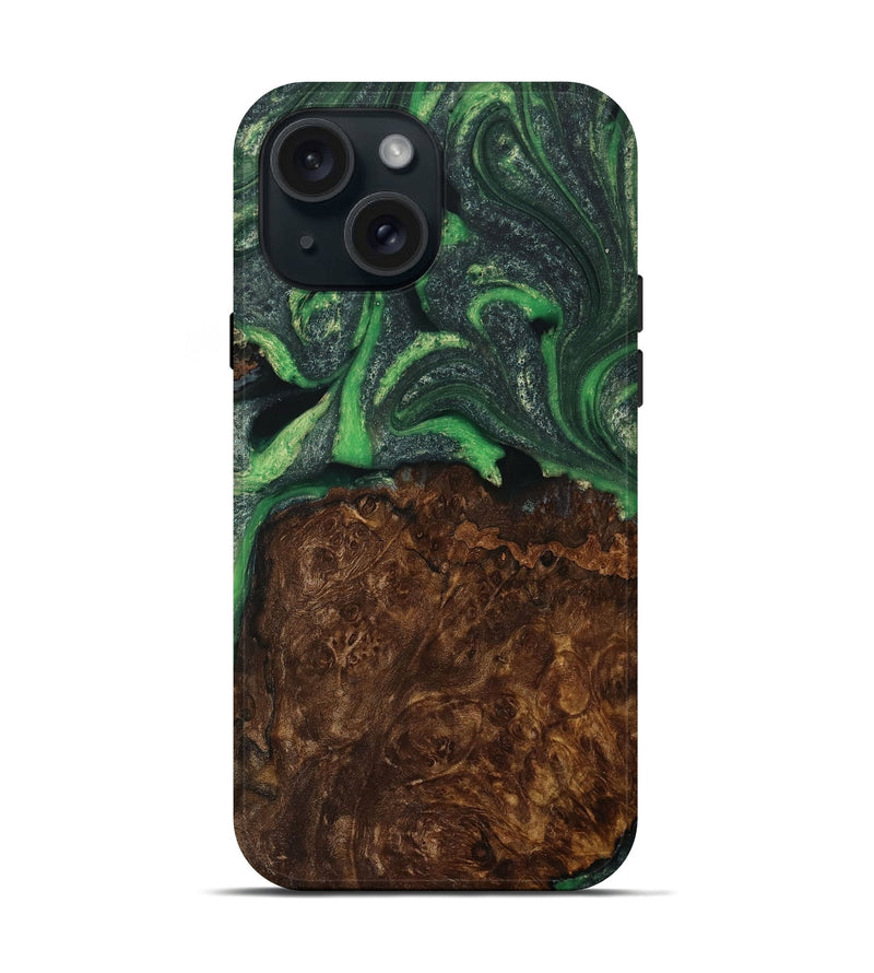 iPhone 15 Wood Live Edge Phone Case - Cassie (Green, 731805)