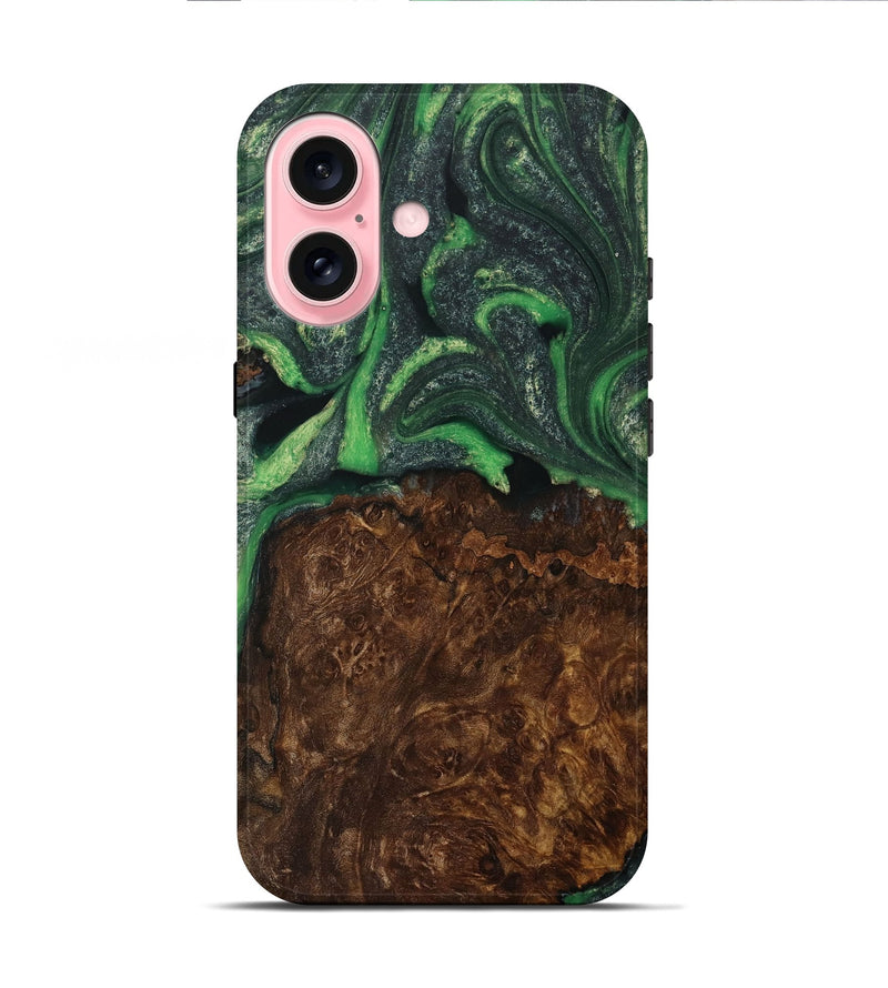 iPhone 16 Wood Live Edge Phone Case - Cassie (Green, 731805)