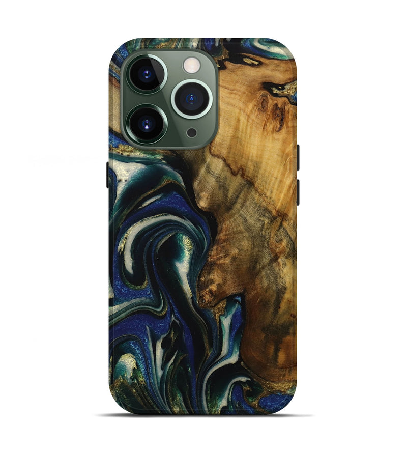 iPhone 13 Pro Wood Live Edge Phone Case - Ophelie (Blue, 731806)