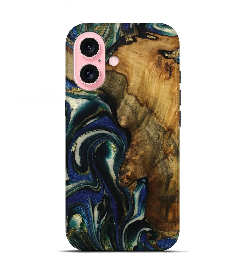 iPhone 16 Wood Live Edge Phone Case - Ophelie (Blue, 731806)