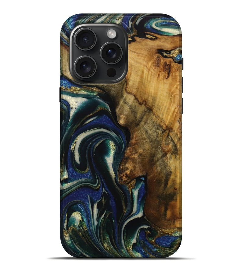 iPhone 16 Pro Max Wood Live Edge Phone Case - Ophelie (Blue, 731806)