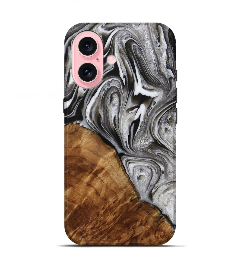 iPhone 16 Wood Live Edge Phone Case - Radomir (Black & White, 731808)