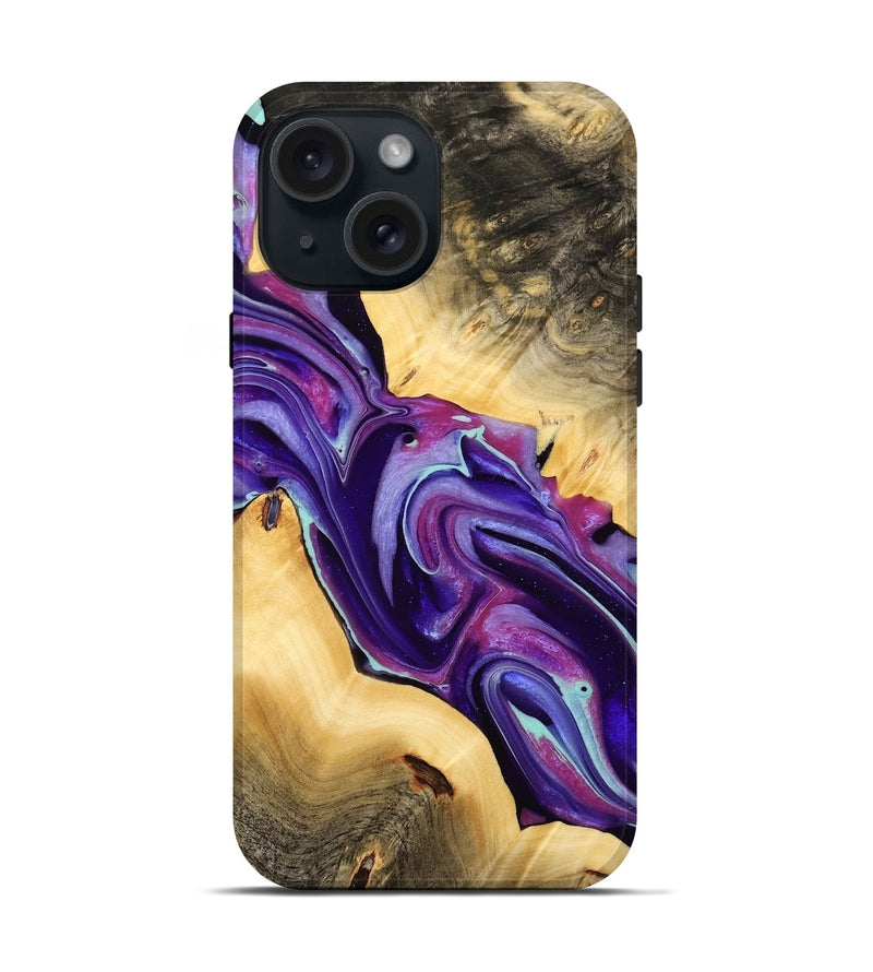 iPhone 15 Wood Live Edge Phone Case - Reggi (Purple, 732331)