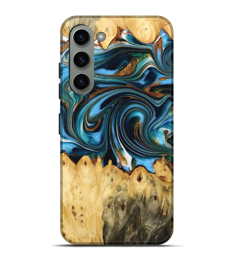 Galaxy S23 Plus Wood Live Edge Phone Case - Roxie (Teal & Gold, 732332)