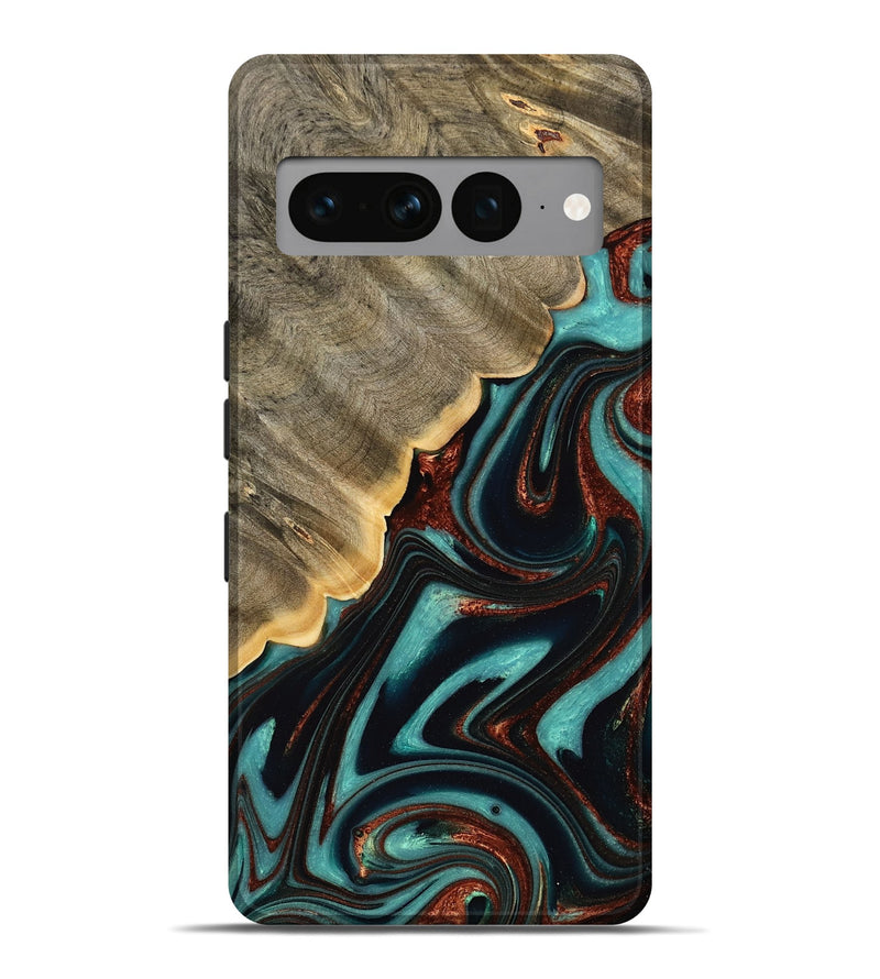 Pixel 7 Pro Wood Live Edge Phone Case - Marilyn (Teal & Gold, 732333)