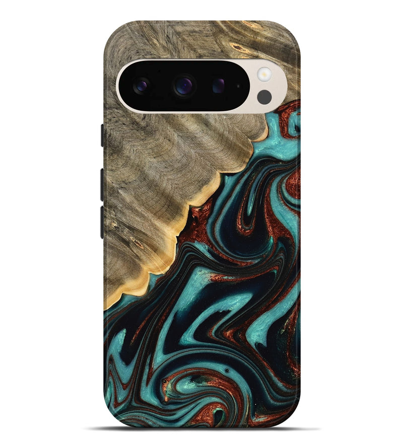 Pixel 9 Pro XL Wood Live Edge Phone Case - Marilyn (Teal & Gold, 732333)