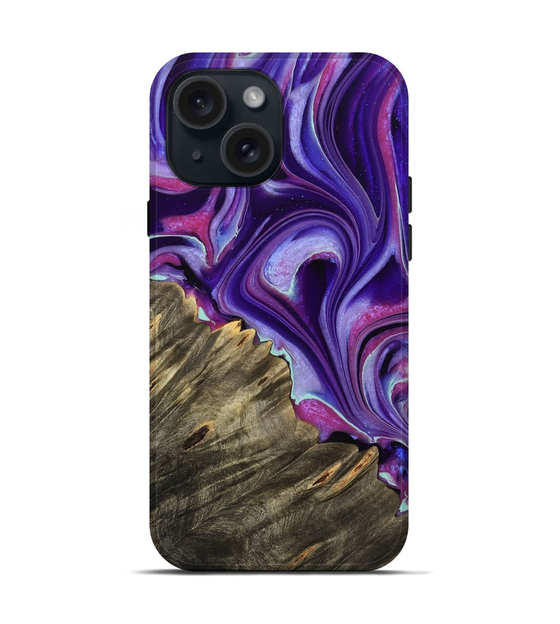 iPhone 15 Wood Live Edge Phone Case - Yogi (Purple, 732334)