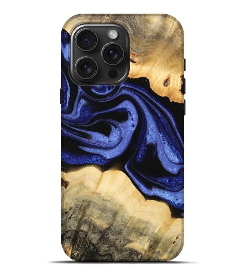 iPhone 16 Pro Max Wood Live Edge Phone Case - Honor (Blue, 732335)