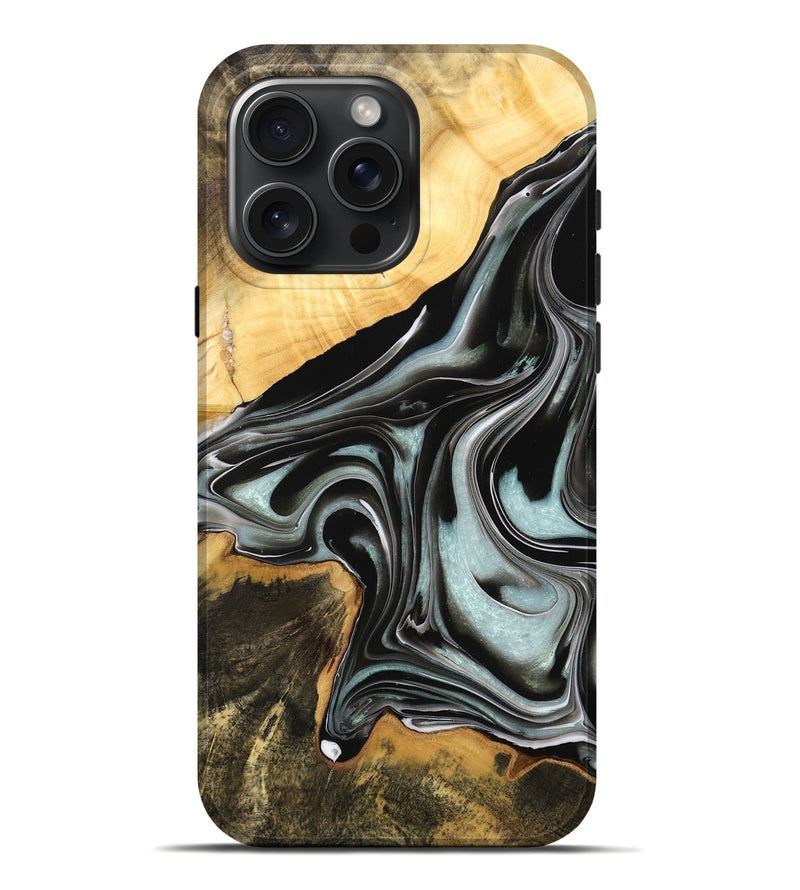 iPhone 16 Pro Max Wood Live Edge Phone Case - Micri (Black & White, 732336)