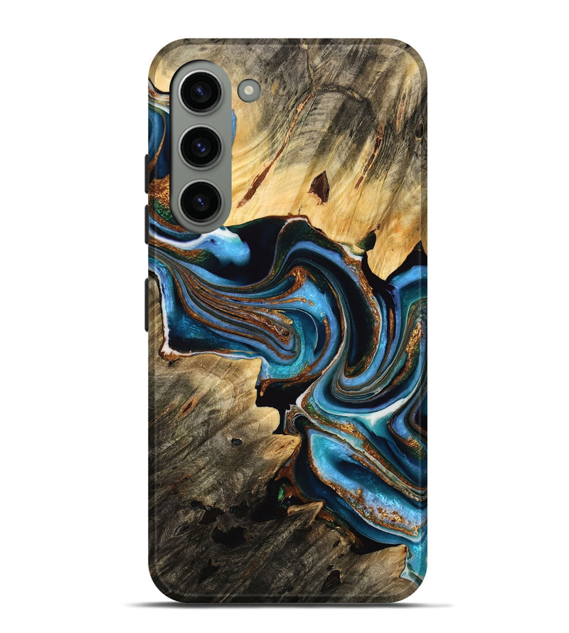 Galaxy S23 Plus Wood Live Edge Phone Case - Alyse (Teal & Gold, 732337)