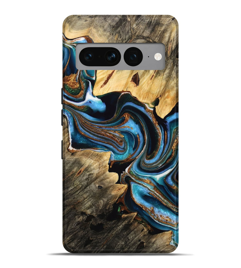 Pixel 7 Pro Wood Live Edge Phone Case - Alyse (Teal & Gold, 732337)