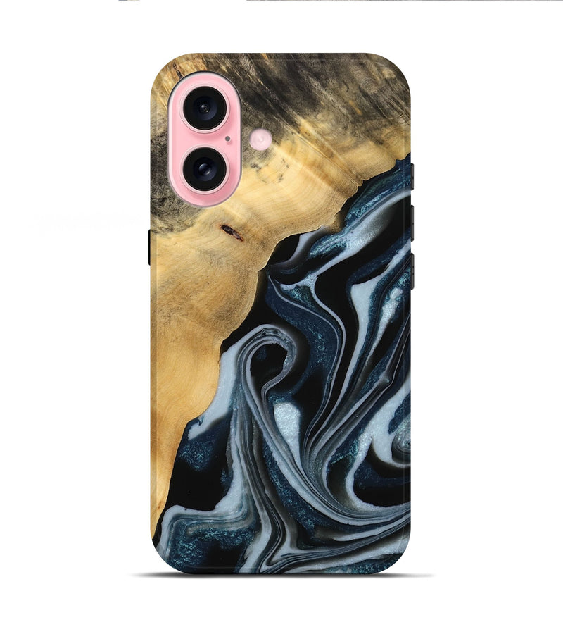 iPhone 16 Wood Live Edge Phone Case - Pierce (Black & White, 732338)