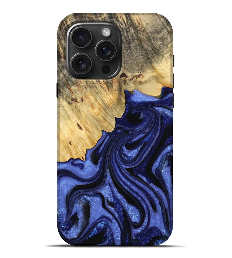 iPhone 16 Pro Max Wood Live Edge Phone Case - Raychel (Blue, 732339)