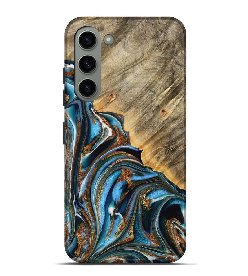 Galaxy S23 Plus Wood Live Edge Phone Case - Desiri (Teal & Gold, 732343)