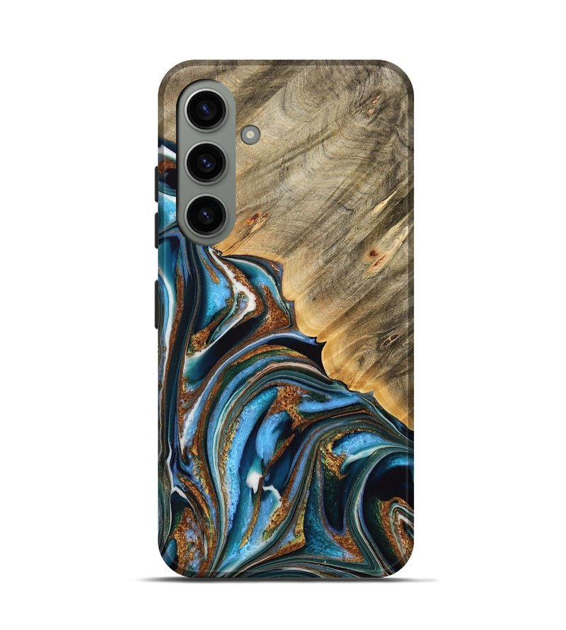 Galaxy S24 Wood Live Edge Phone Case - Desiri (Teal & Gold, 732343)