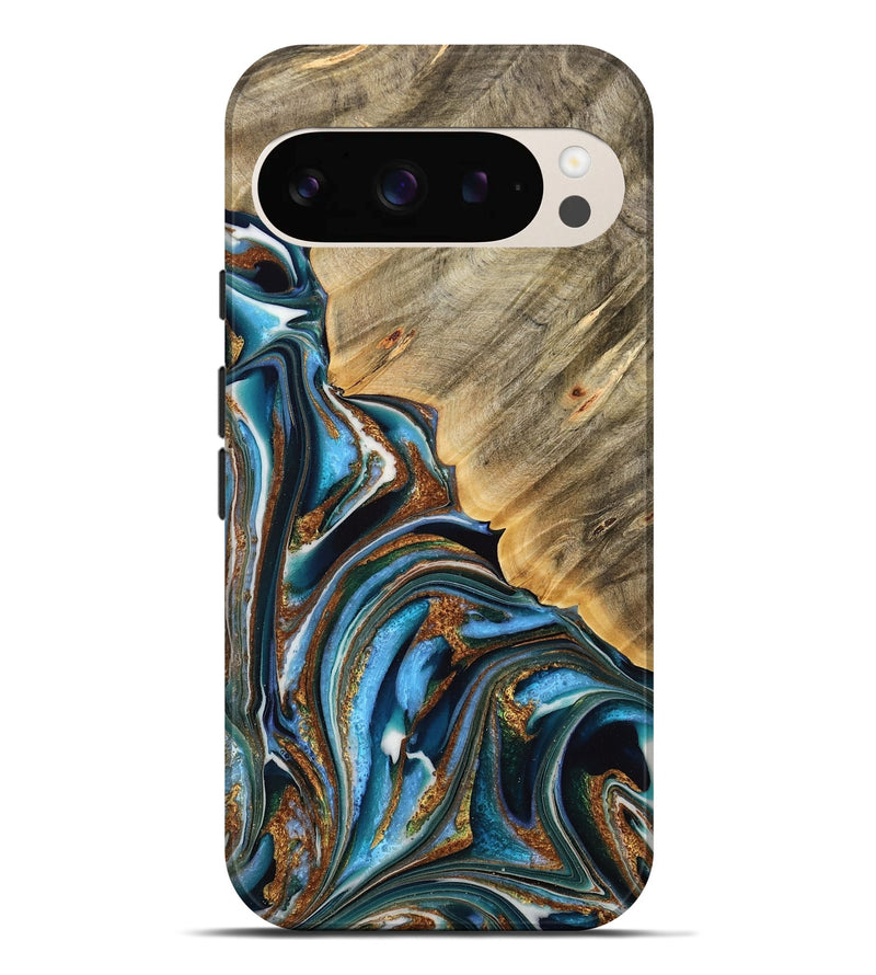 Pixel 9 Pro XL Wood Live Edge Phone Case - Desiri (Teal & Gold, 732343)