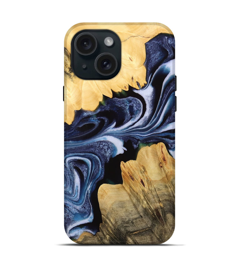 iPhone 15 Wood Live Edge Phone Case - Alane (Blue, 732346)