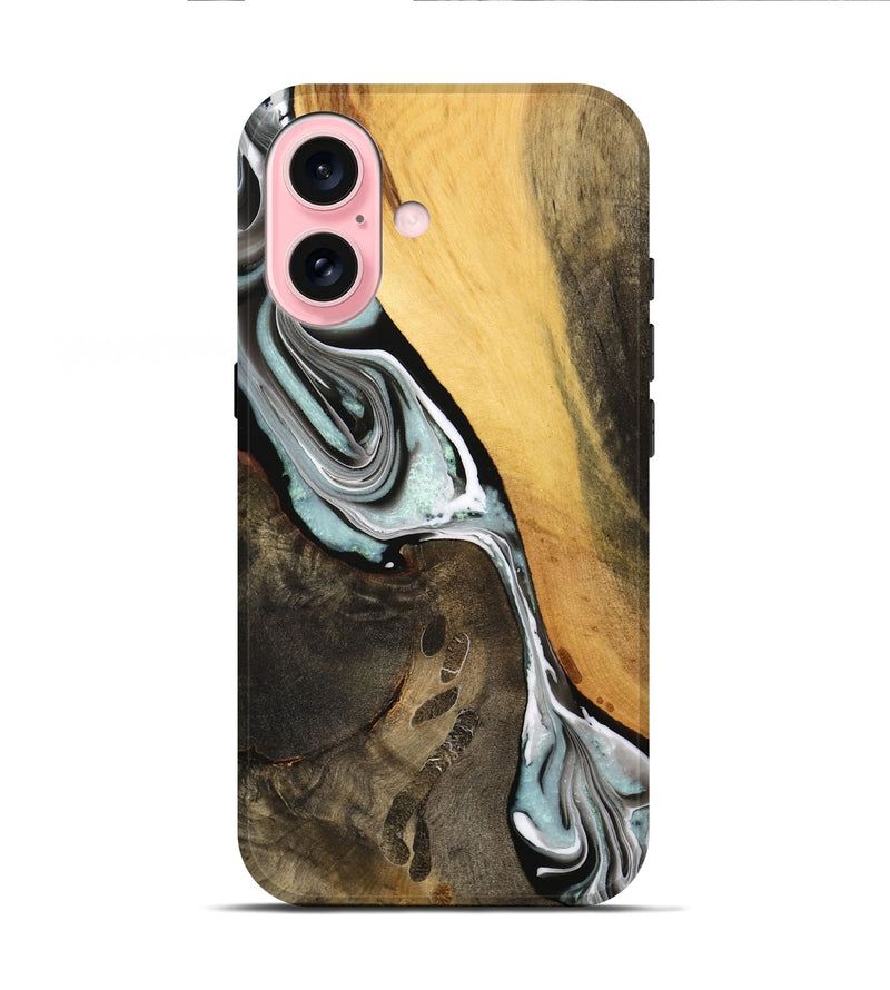 iPhone 16 Wood Live Edge Phone Case - Bryna (Black & White, 732355)