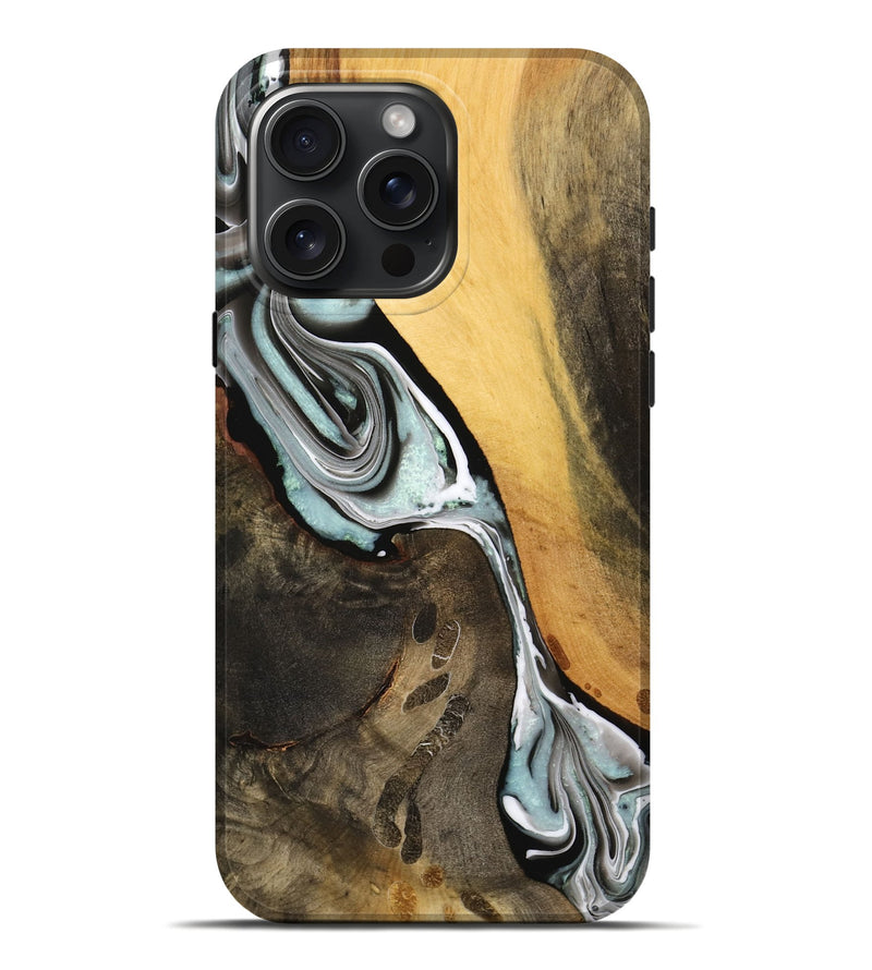 iPhone 16 Pro Max Wood Live Edge Phone Case - Bryna (Black & White, 732355)