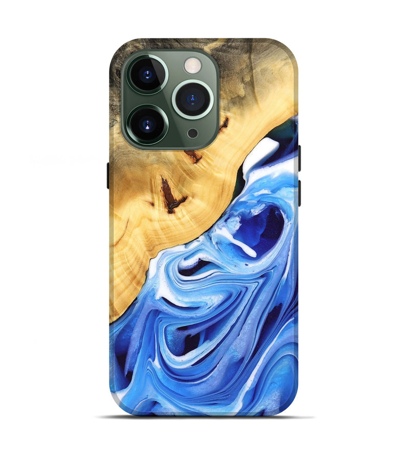 iPhone 13 Pro Wood Live Edge Phone Case - Cacilie (Blue, 732358)