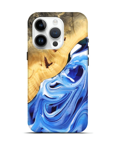 iPhone 15 Pro Wood Live Edge Phone Case - Cacilie (Blue, 732358)