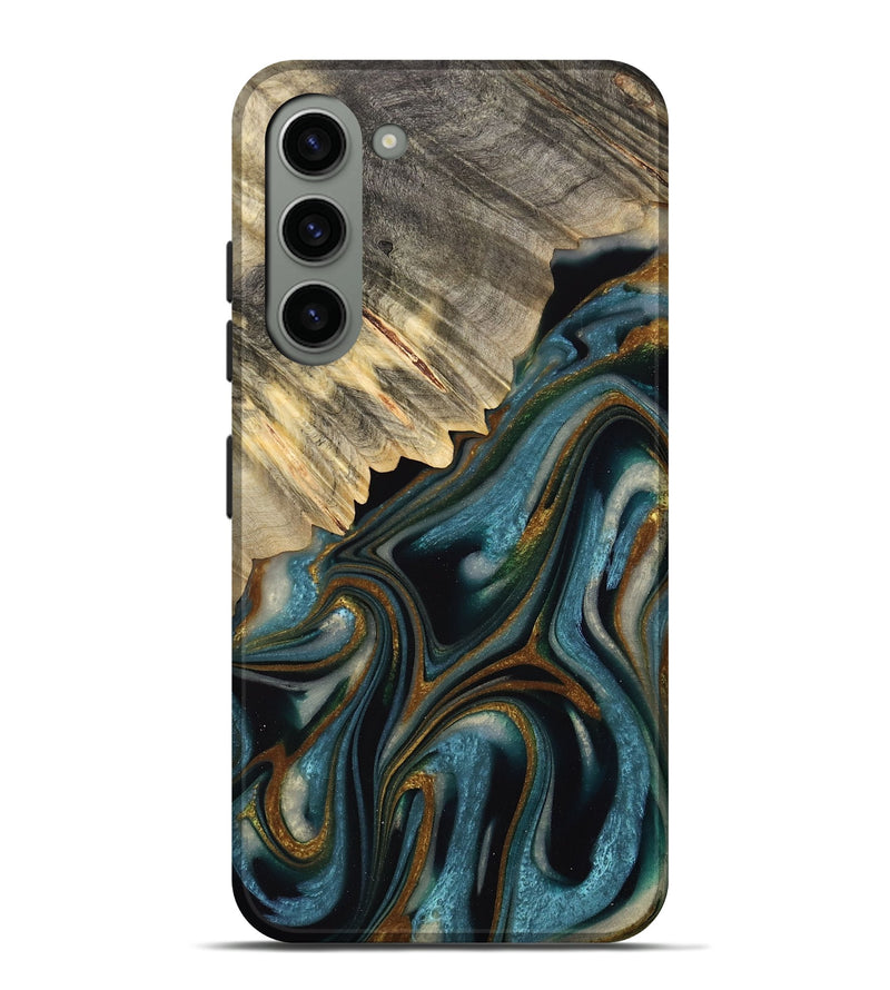 Galaxy S23 Plus Wood Live Edge Phone Case - Colette (Teal & Gold, 732363)