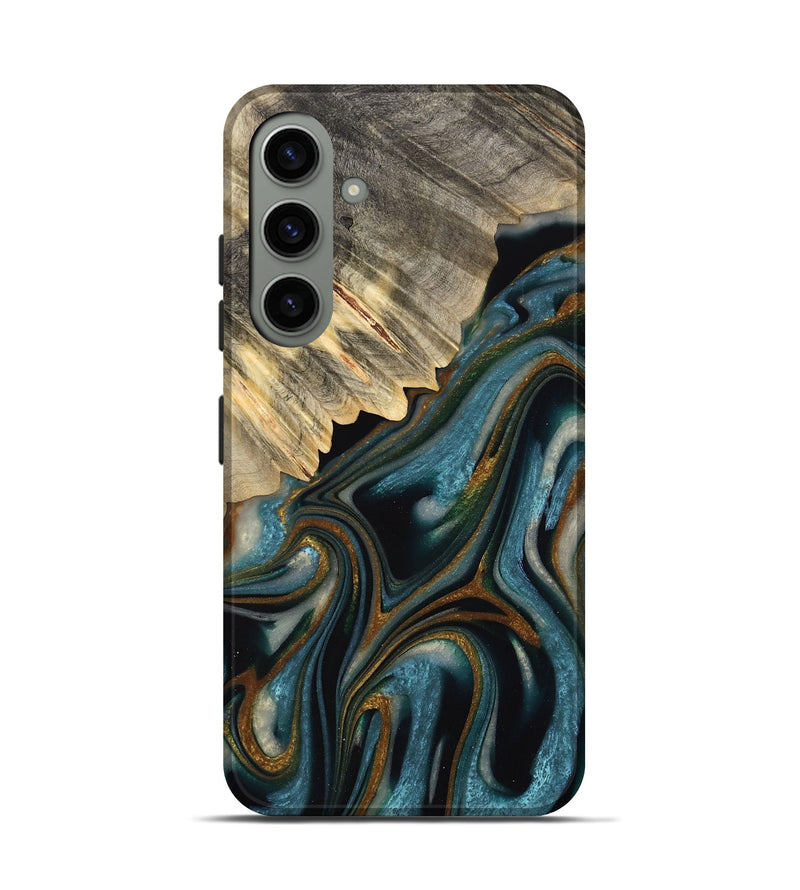 Galaxy S24 Wood Live Edge Phone Case - Colette (Teal & Gold, 732363)