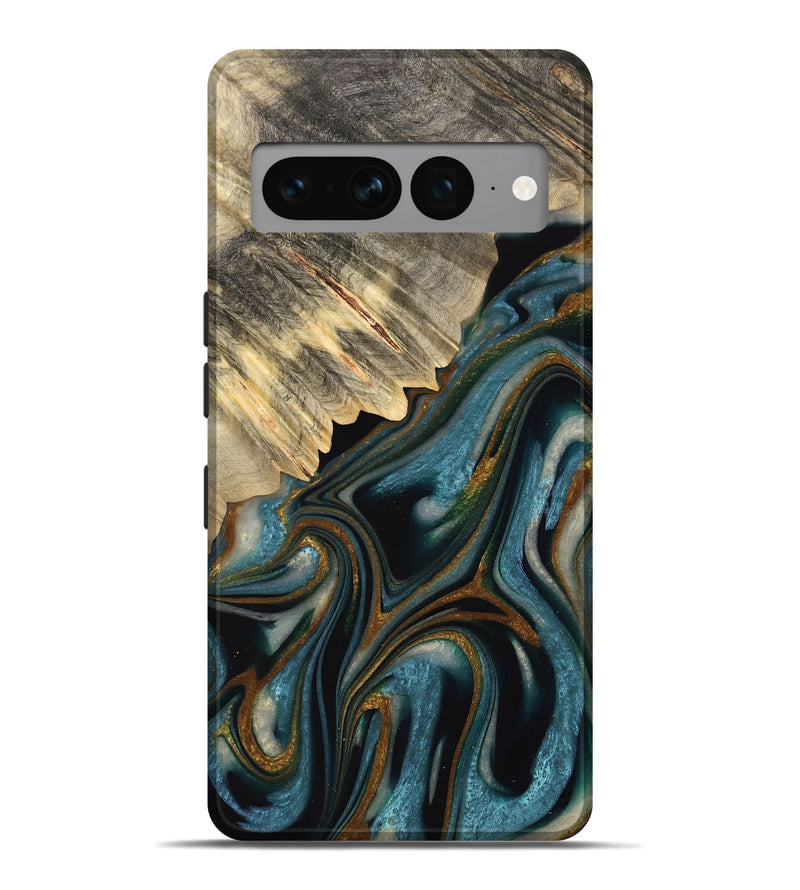 Pixel 7 Pro Wood Live Edge Phone Case - Colette (Teal & Gold, 732363)