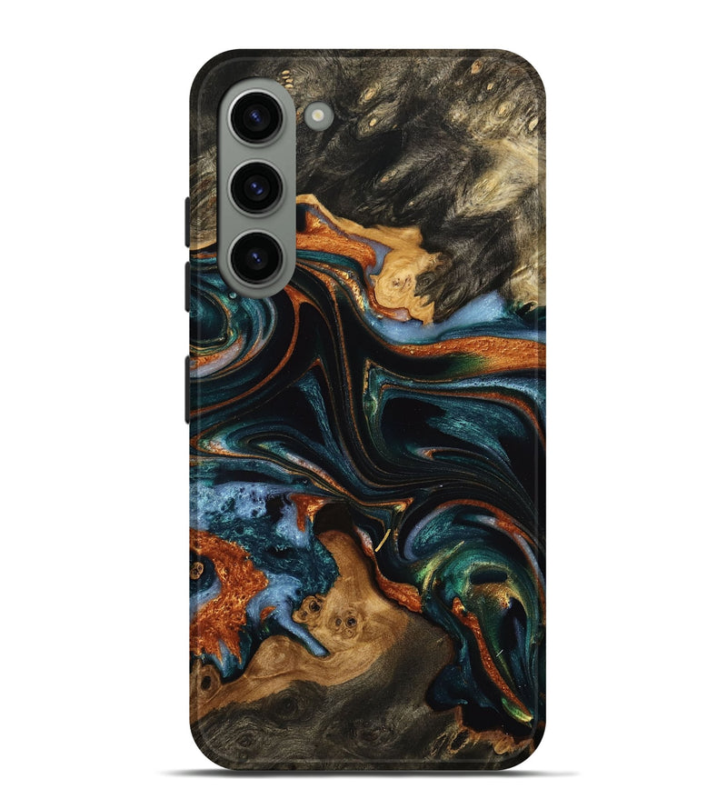 Galaxy S23 Plus Wood Live Edge Phone Case - Dwain (Teal & Gold, 732365)