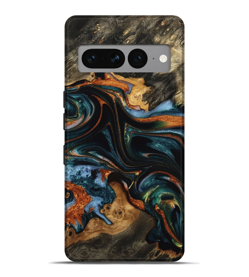 Pixel 7 Pro Wood Live Edge Phone Case - Dwain (Teal & Gold, 732365)